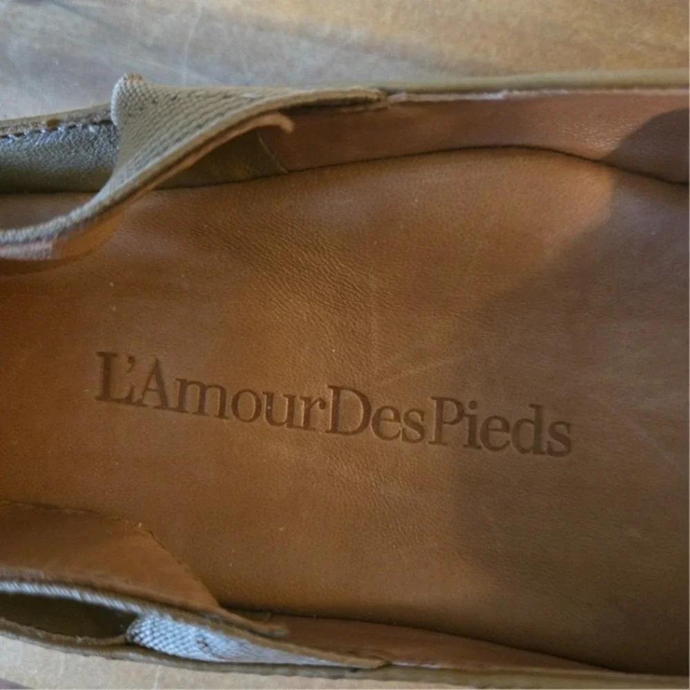 L'Amour Brown Leather Slingback Flats